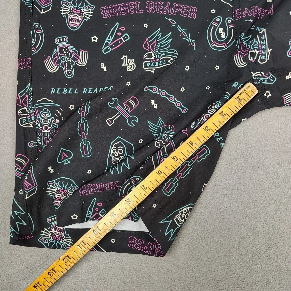Rebel Reaper Boardshorts Swim Trunks Men 2XL Black Neon Tattoo Print Biker New